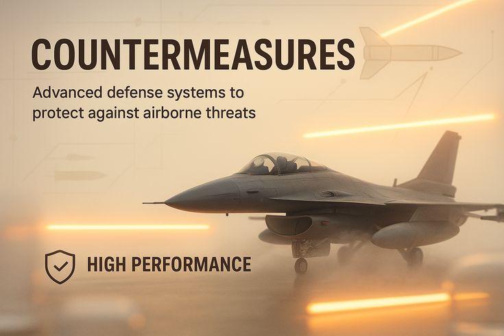 Fighter jet deploying countermeasures flares during tactical maneuver in low-light conditions